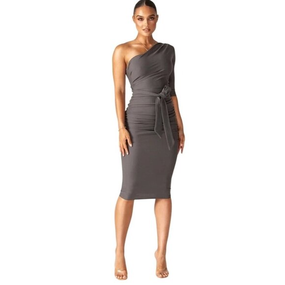 Women's - Alieva Gray Ruched Bodycon Dress, Size Large - Picture 1 of 10